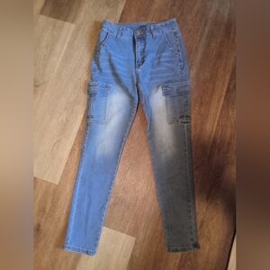 Women's Blue Washed Cargo Skinny Jeans